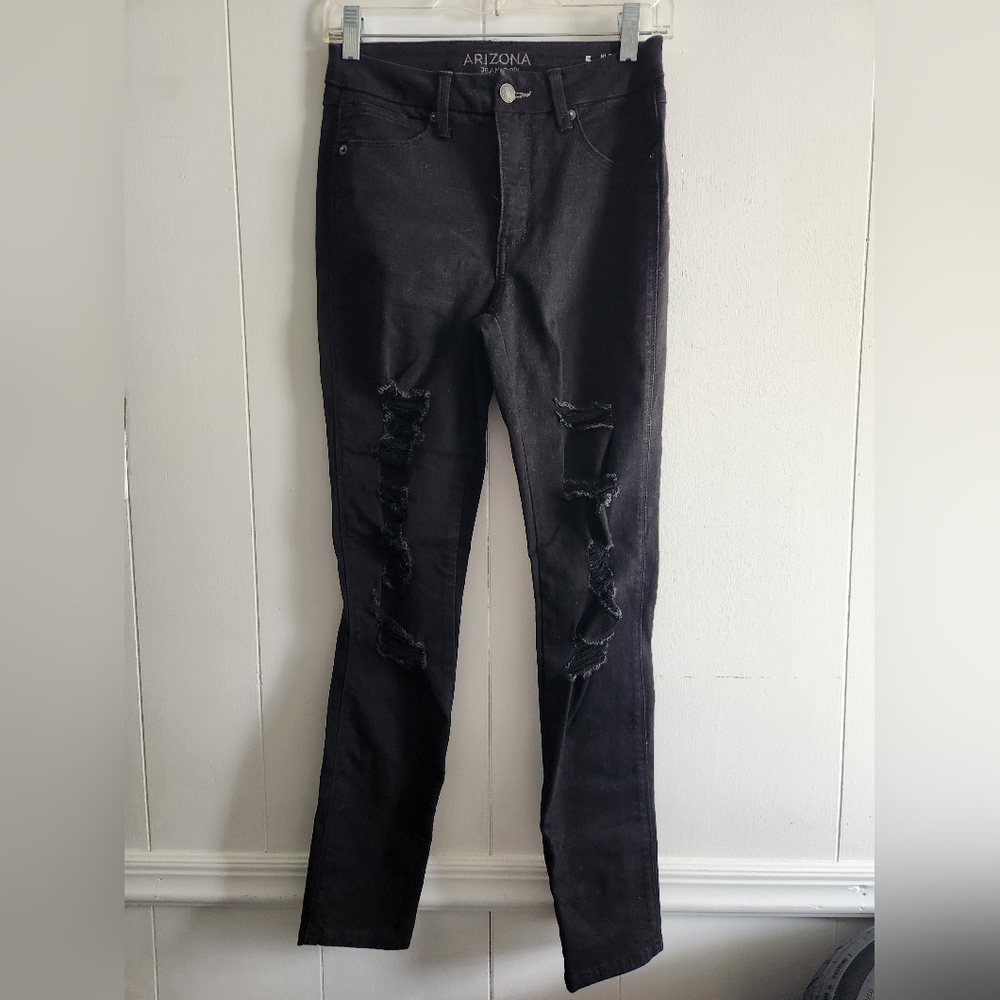 Arizona Jean Co Black High Rise Curvy Skinny Ripped Jeans Size 5